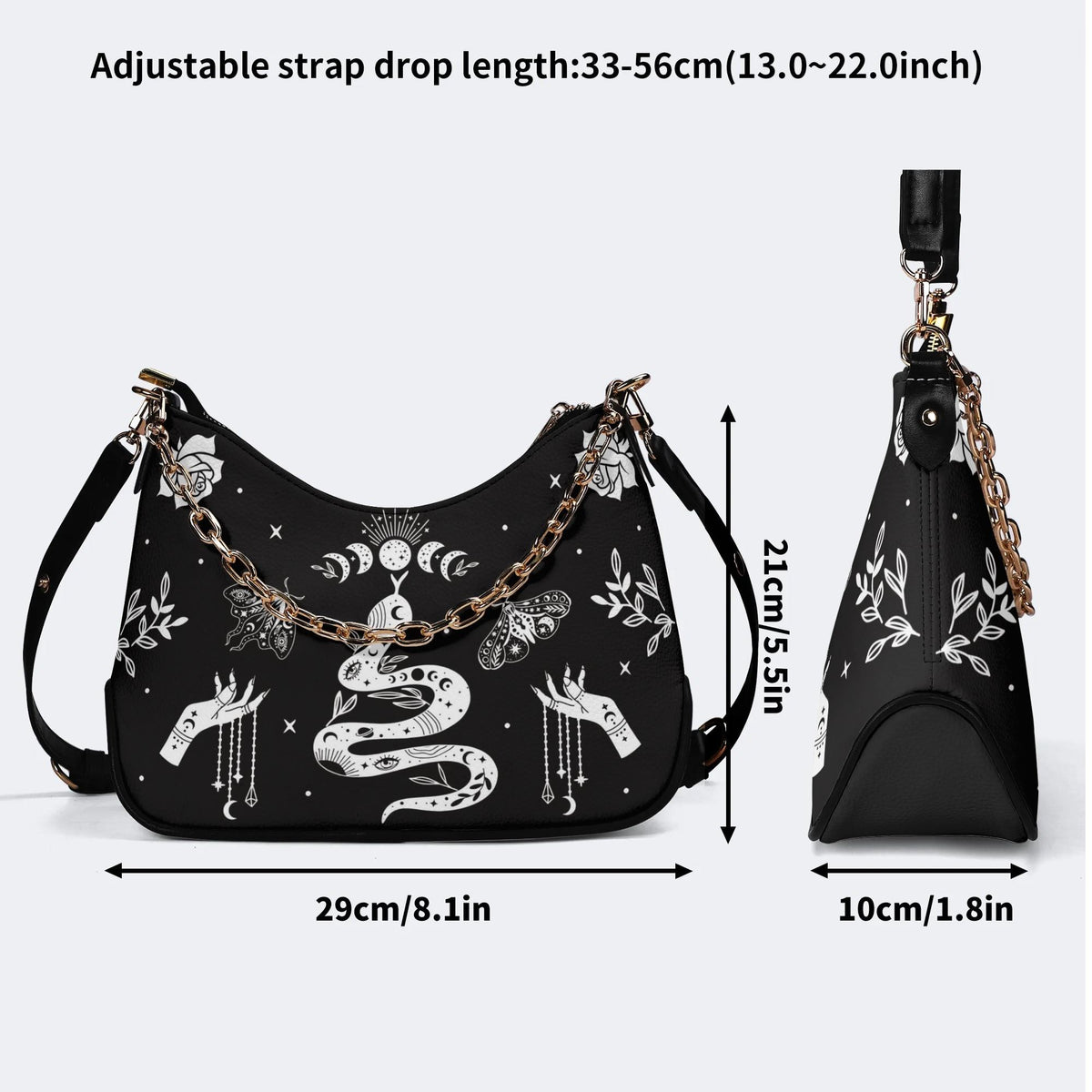 Snake And Beath Moth Print - Leather Crossbody Bag