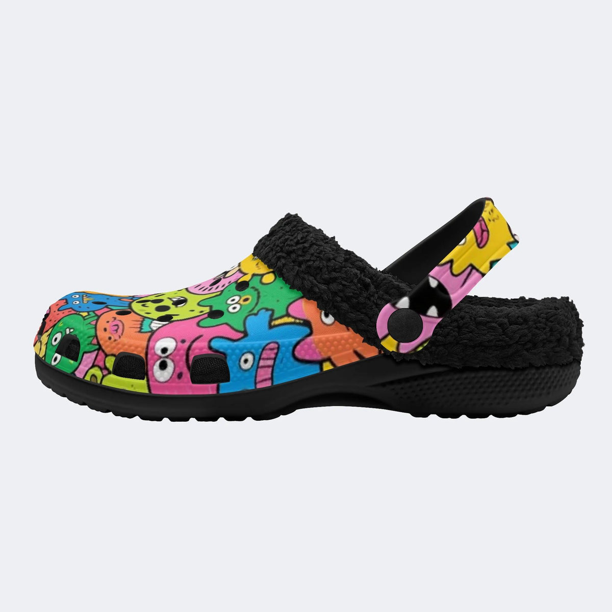 Vibrant Funny Monsters - Fur Lined Slippers/Sandals