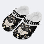 Vintage Floral Moth Print - Fur Lined Slippers/Sandals