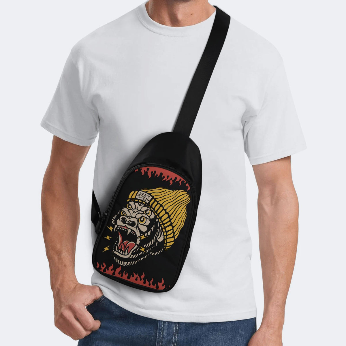 Fire Chimpanzees Print - Chest Bag