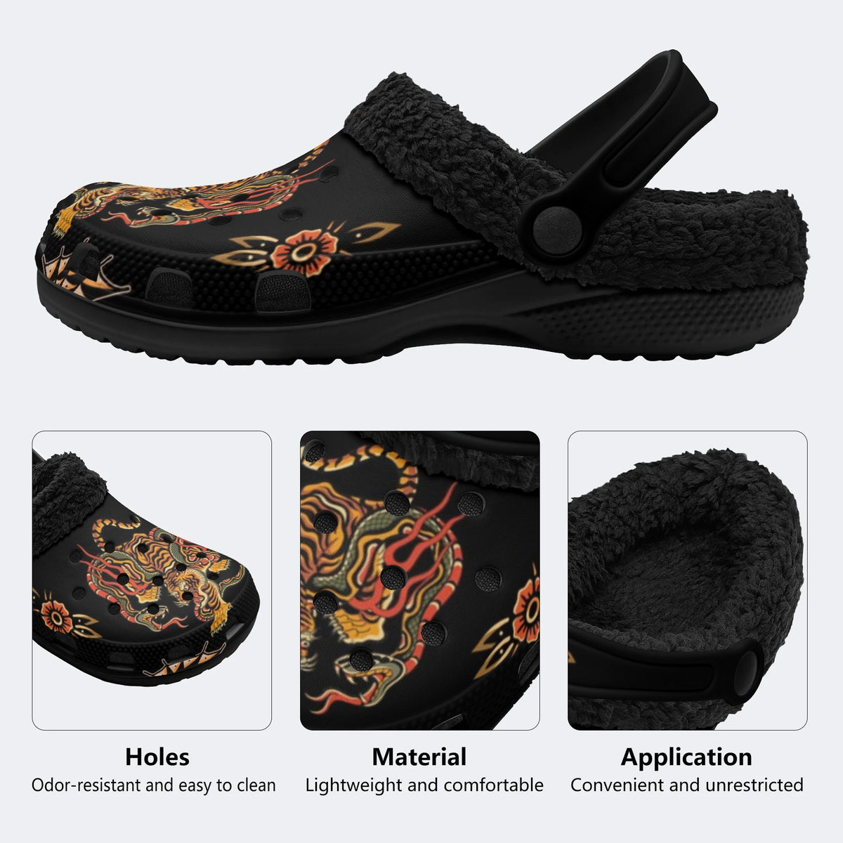 Old School Tiger & Snake Print - Fur Lined Slippers/Sandals