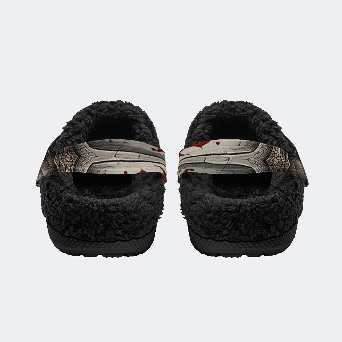 Gothic Skull Black Rose Thorn Vine - Fur Lined Slippers/Sandals