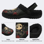 Moth And Moon Print - Fur Lined Slippers/Sandals