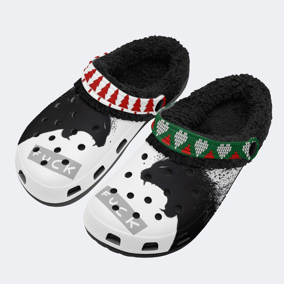 Angry Wolf Print - Fur Lined Slippers