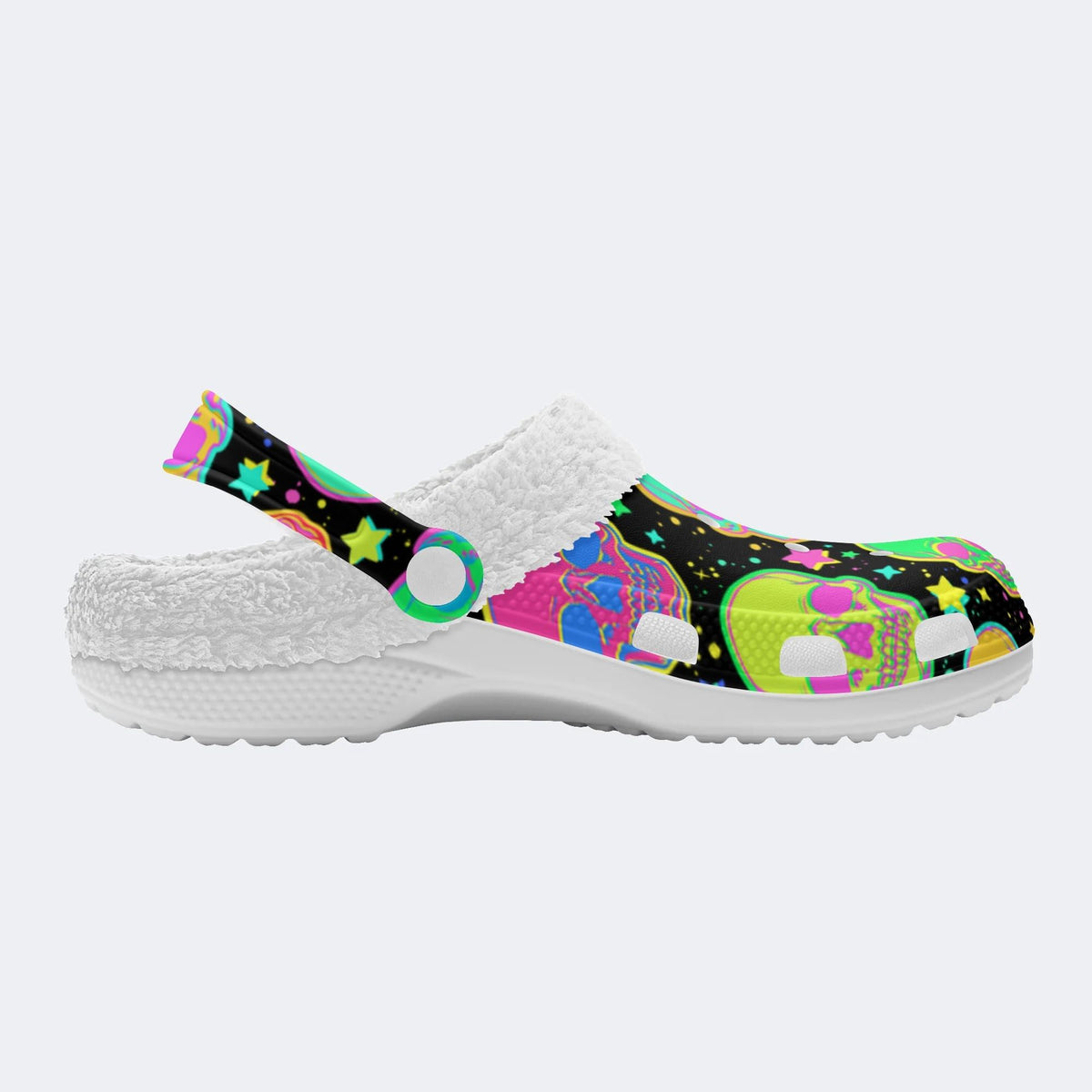 Fluorescent Skull Print- Fur Lined Slippers/Sandals