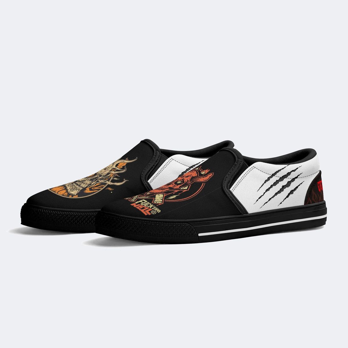 Unisex Horror Skull Print - Slip On Shoes