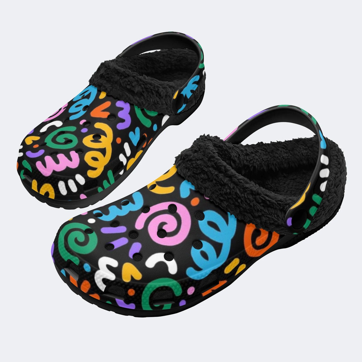 Playful Rainbow Swirl - Fur Lined Slippers/Sandals