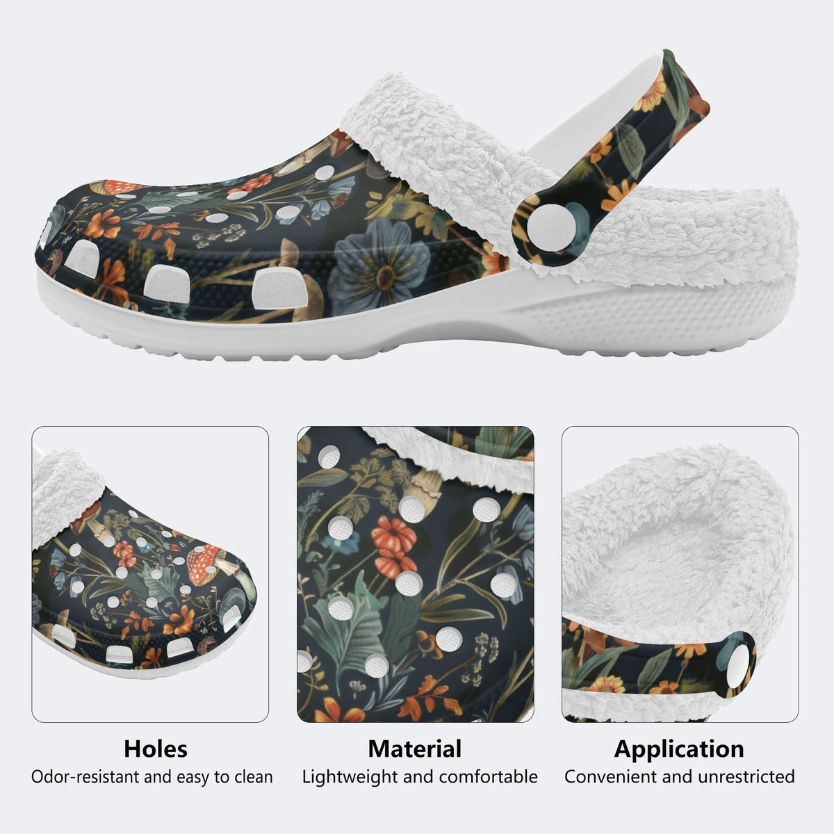 Mushroom Forest Print - Fur Lined Slippers/Sandals