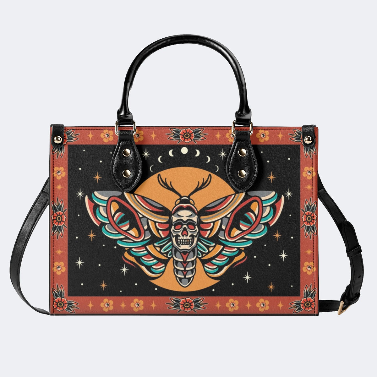 Old School Death Moth Vintage Print - Leather Handbag
