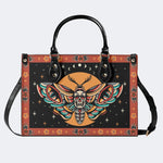Old School Death Moth Vintage Print - Leather Handbag