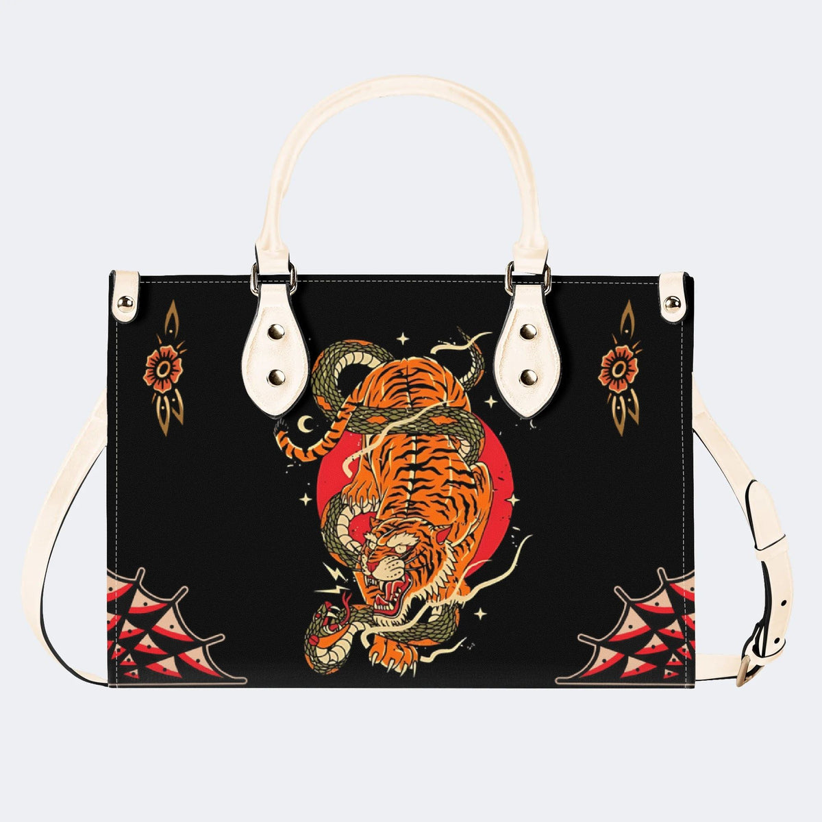 Tiger And Snake Print - Leather Handbag