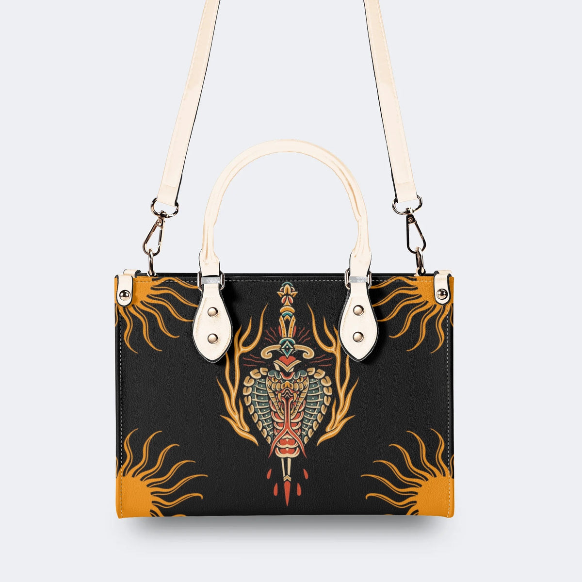 Horror Sword Snake Print - Leather Handbag