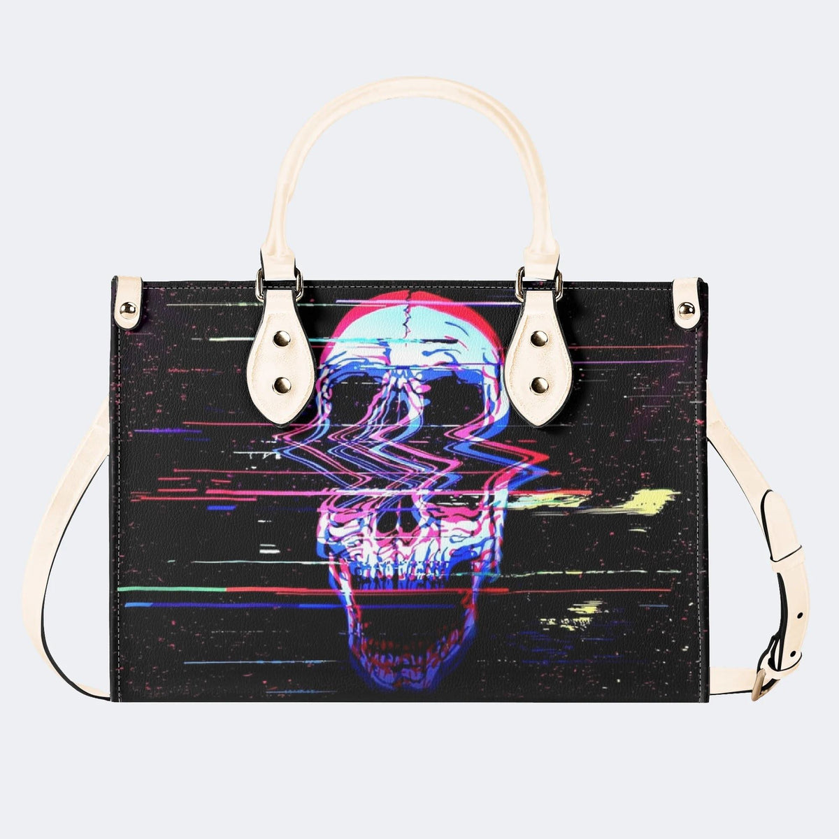 Distorted And Separated Skull - Leather Handbag