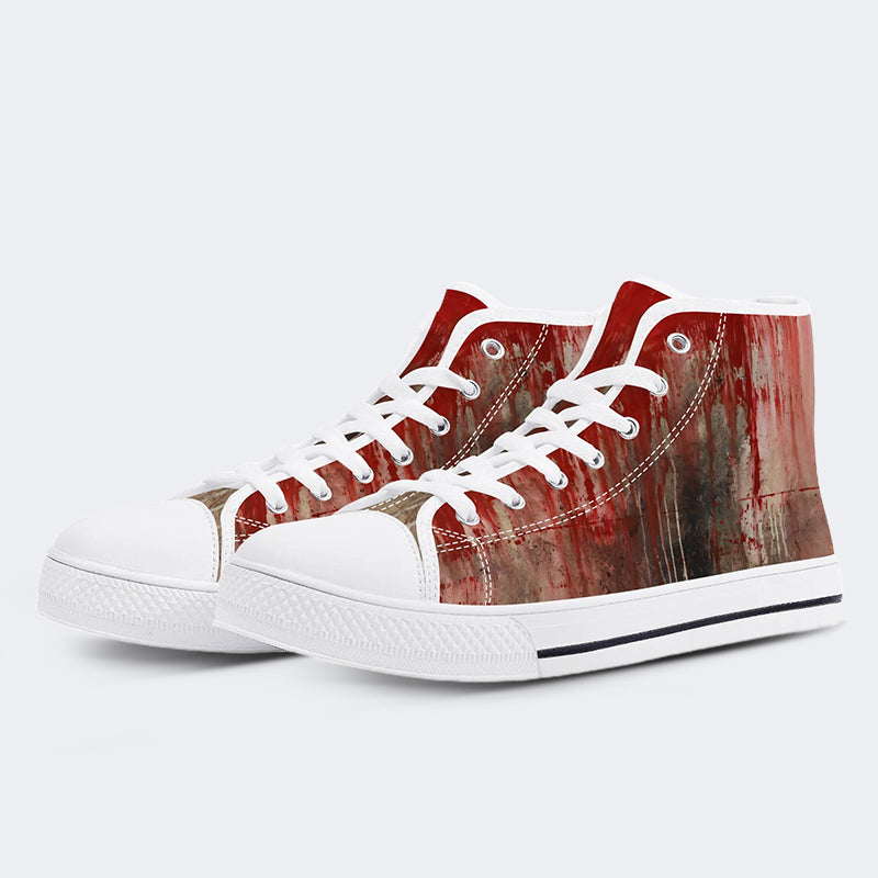 Weird Blood Dark Horror Gothic Halloween Vintage Art Print - Slip On Shoes - High Top Canvas