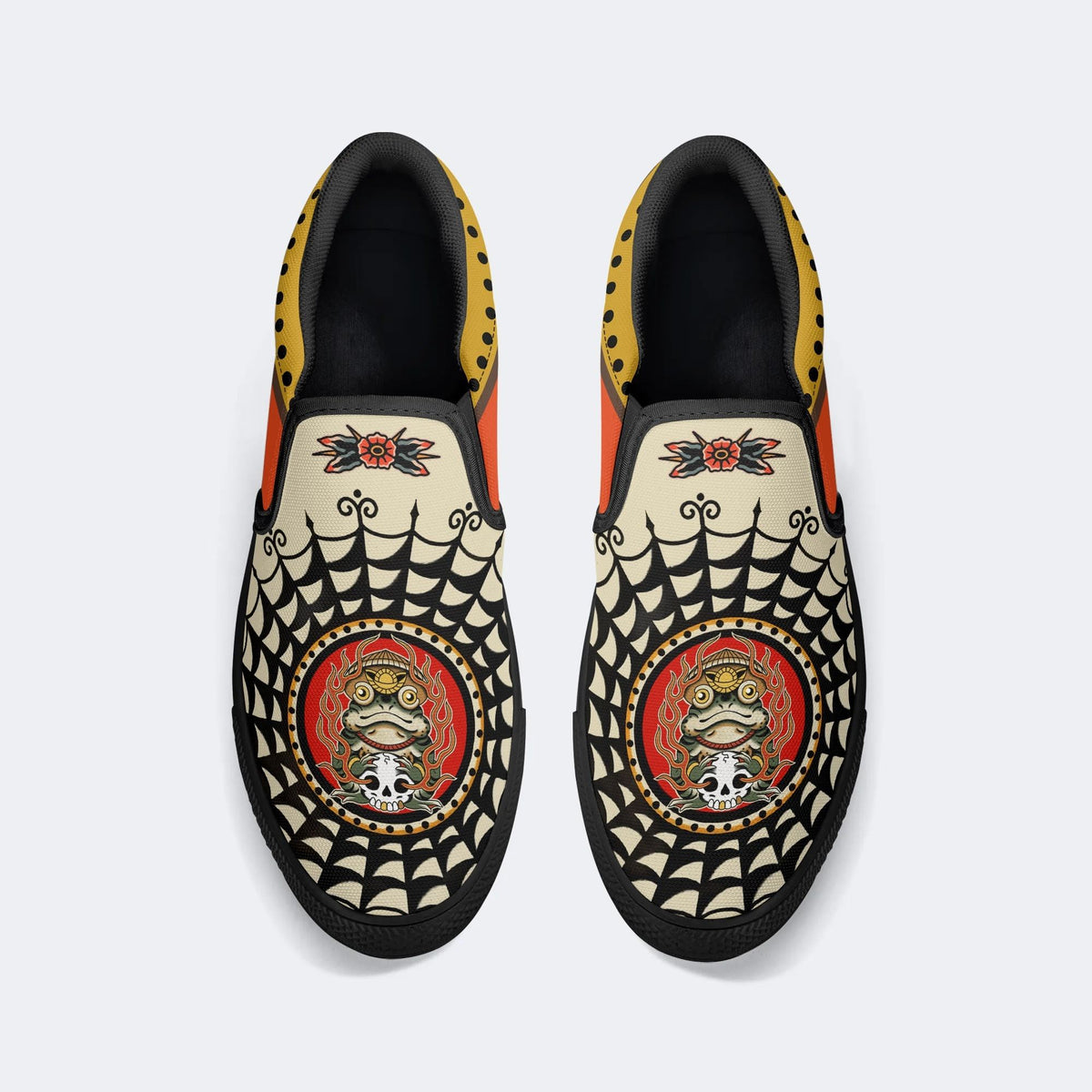 Retro Frog And Skull Print - Slip On Shoes