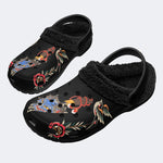 Unisex Dragon Print- Fur Lined Slippers/Sandals