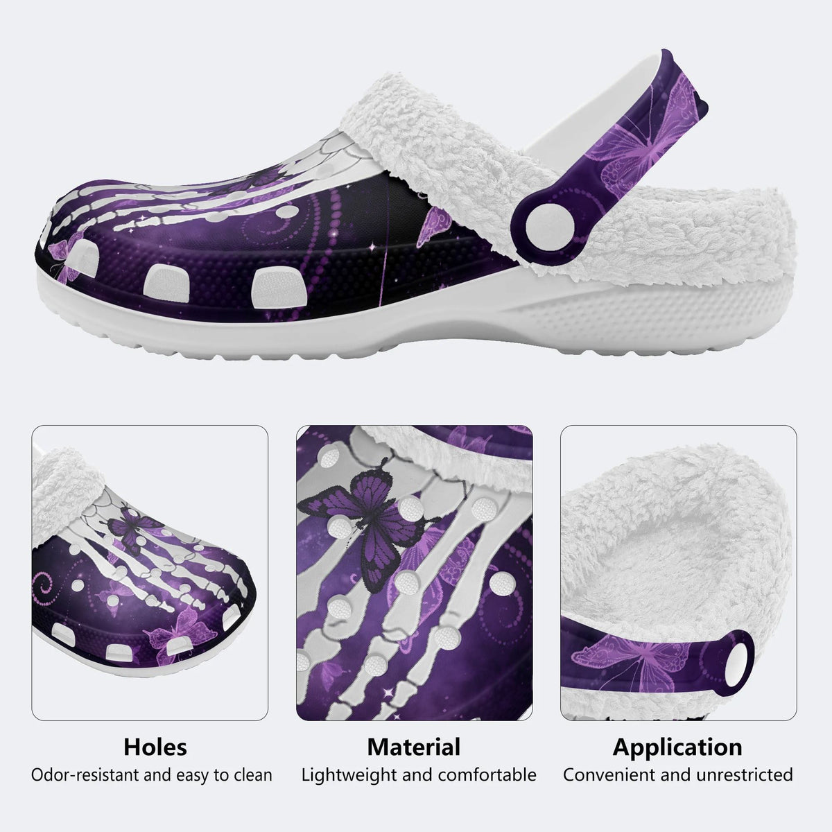Butterfly And Toe Bone Print - Fur Lined Slippers/Sandals