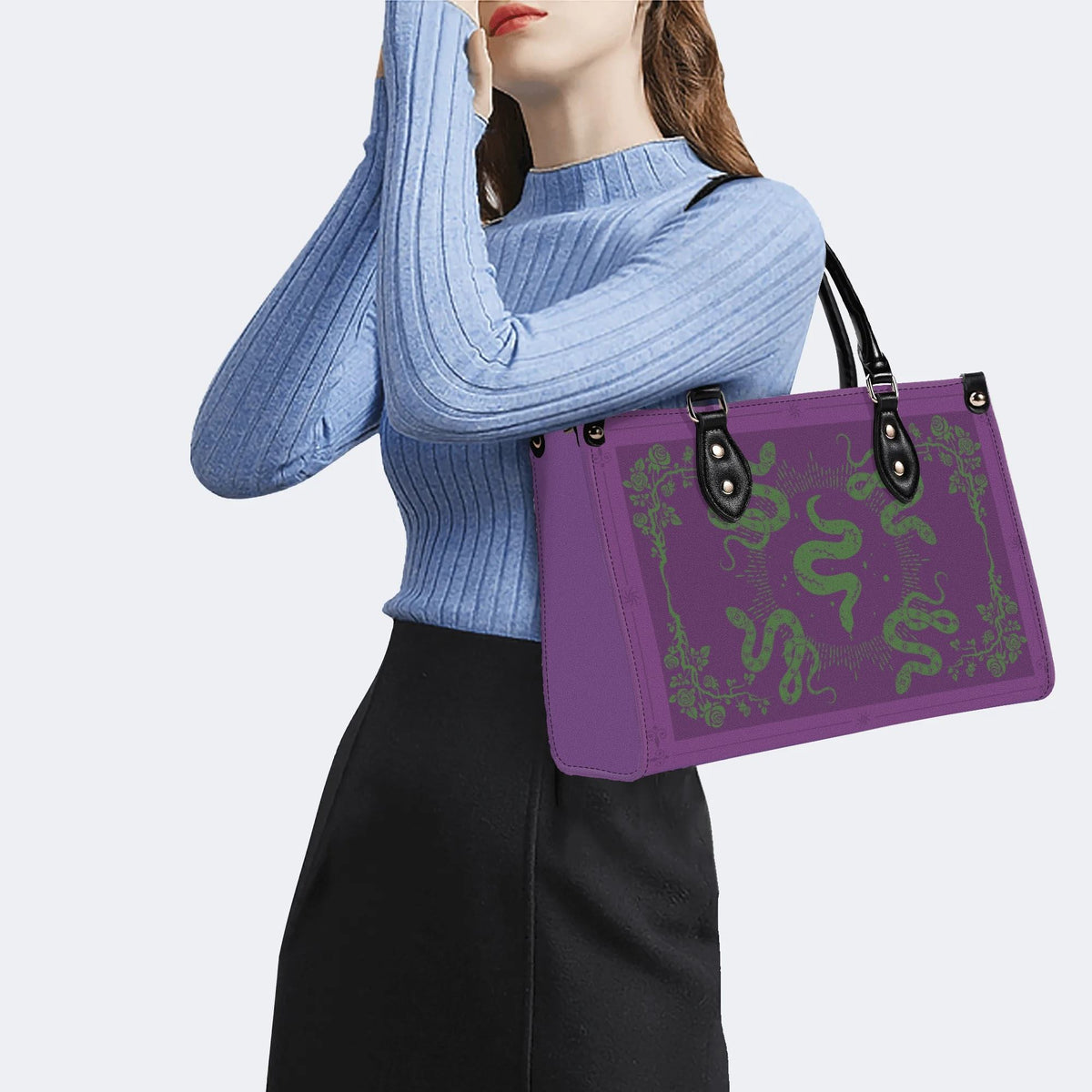 Inscribed Viper Print - Leather Handbag