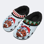 Santa Hat Football Print - Fur Lined Slippers/Sandals