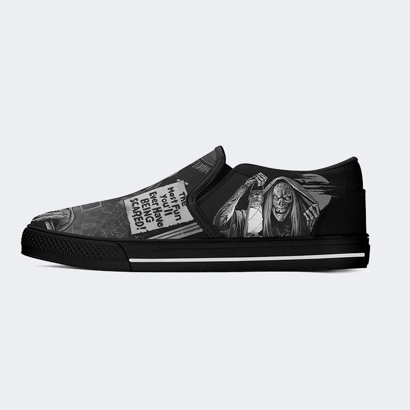 Vintage Horror Graphic Print - Slip On Shoes