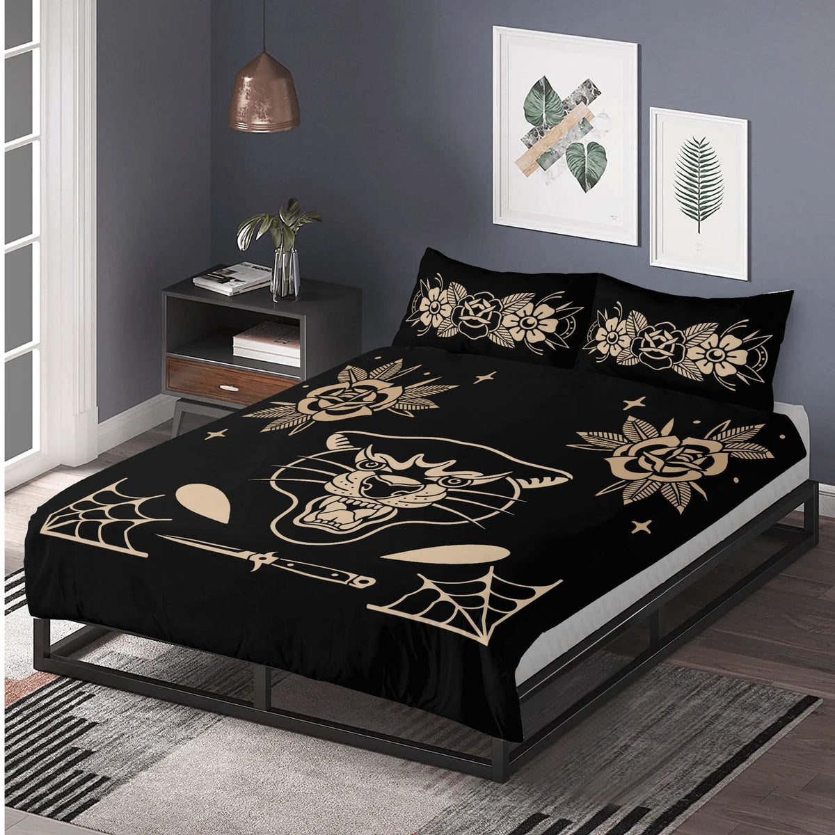 Black Panther Print - Three Piece Bedding Set