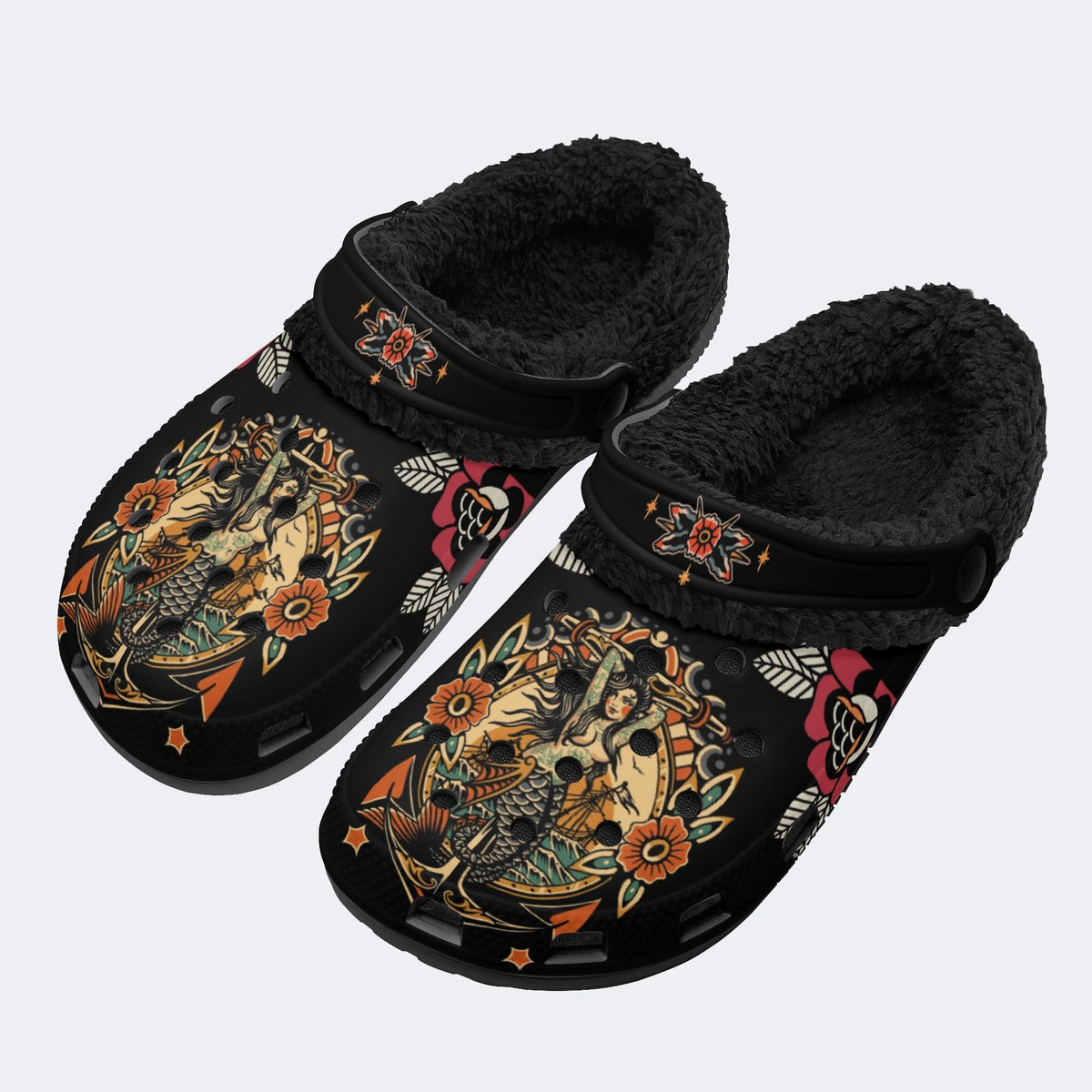 Classic Mermaid Print - Removable Fur Lined Slippers/Sandals