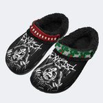 Unisex Black Metal Pinhead Print - Fur Lined Slippers/Sandals