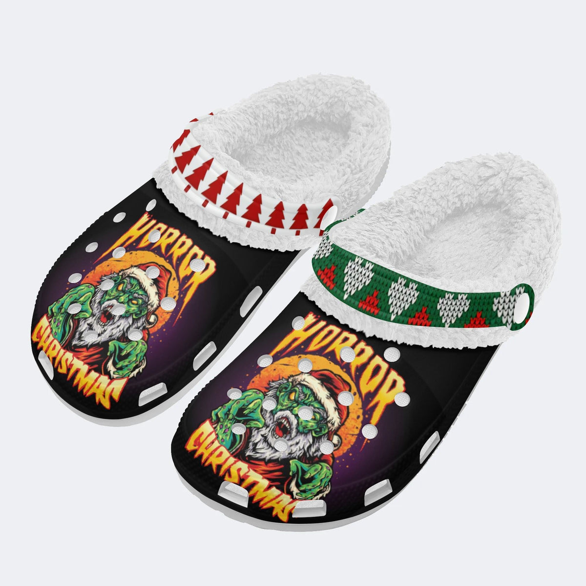 Horror Zombie Santa Claus Print - Fur Lined Slippers/Sandals