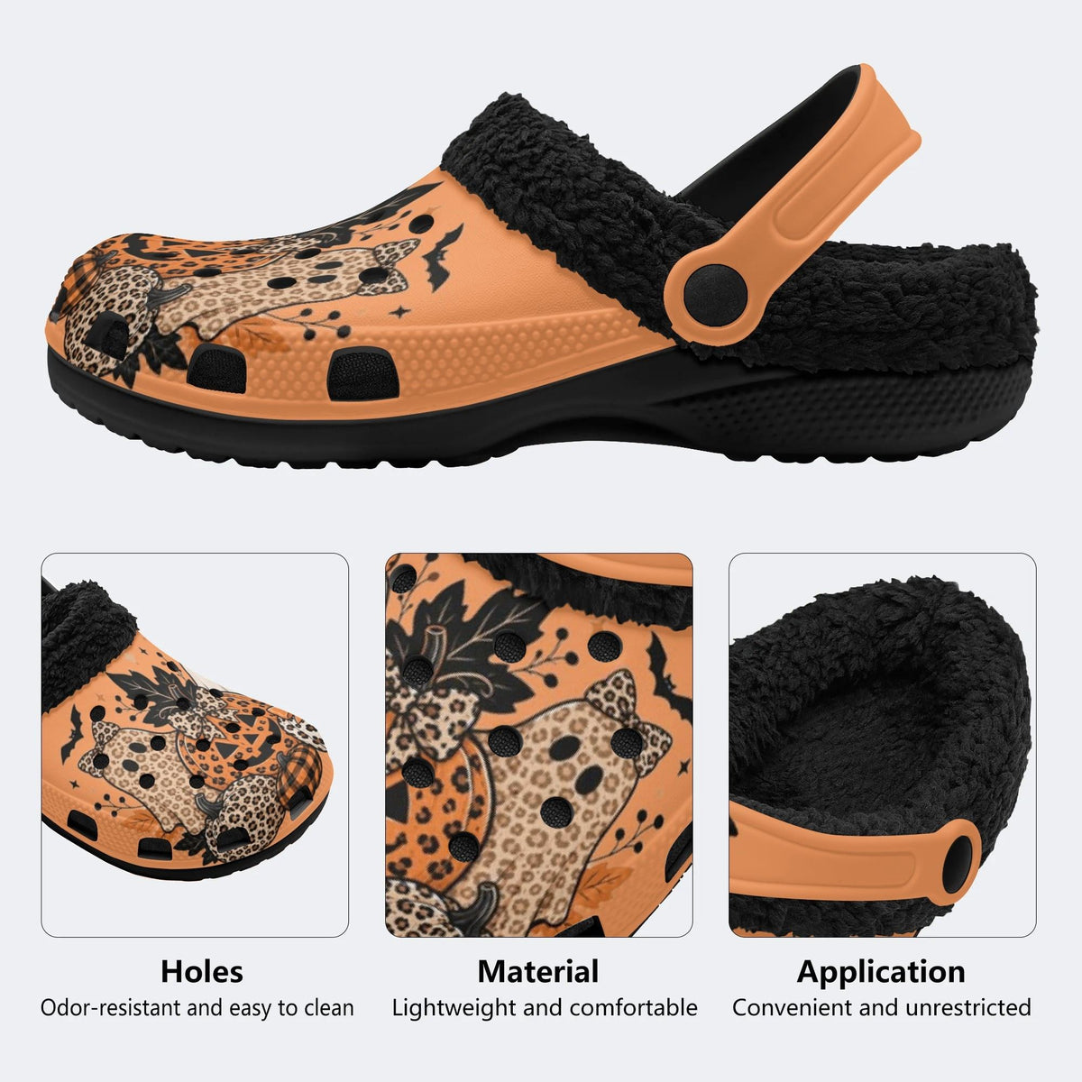 Leopard Pumpkin Ghost - Fur Lined Slippers/Sandals