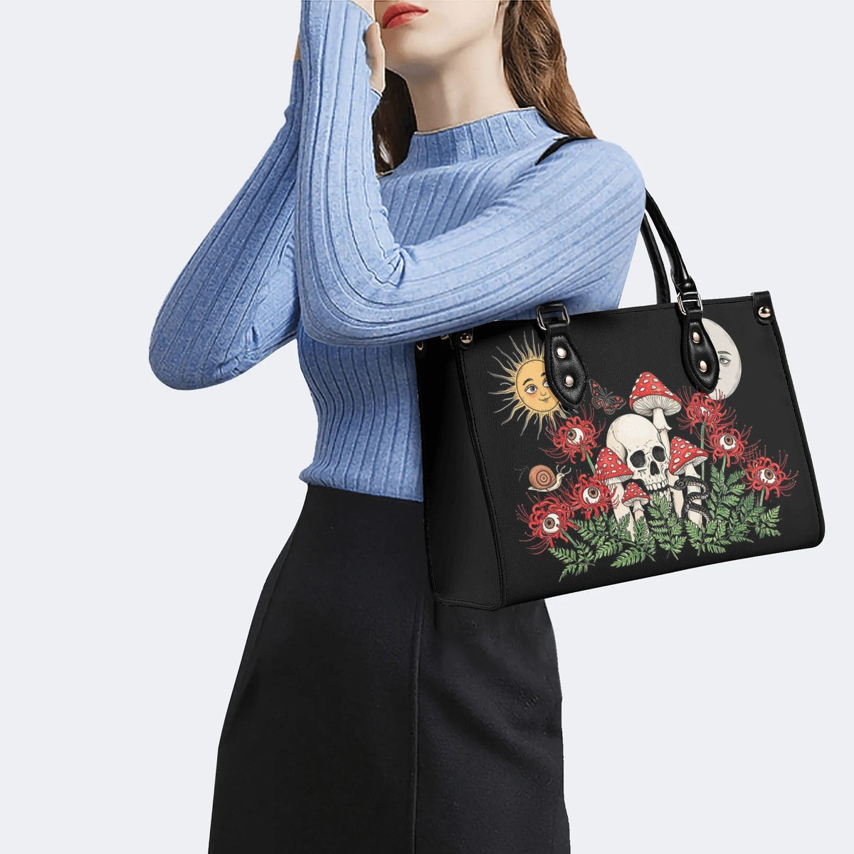 Skull Mushroom Spider Lily Print Handbag Factory Direct Sales