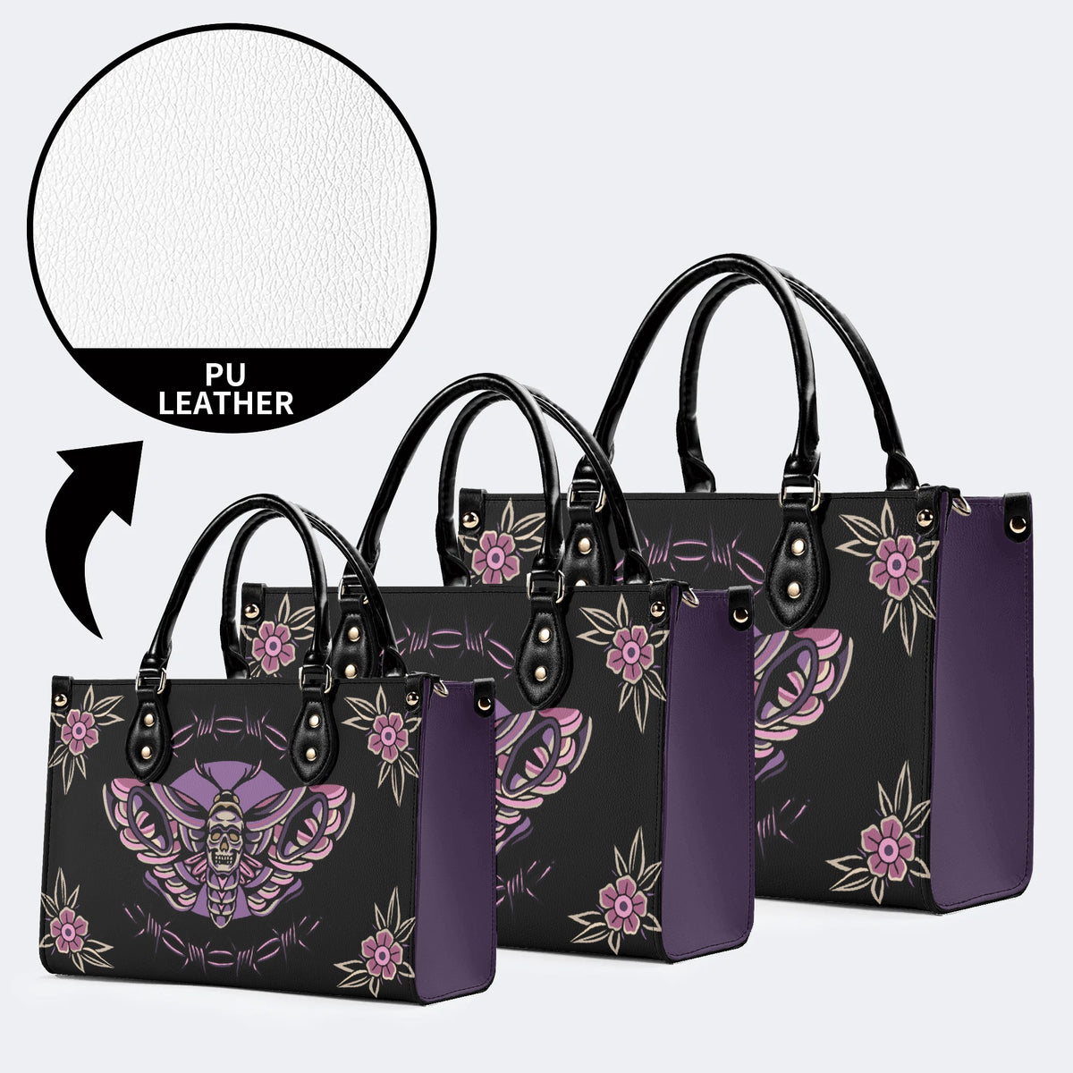 Purple Death Moth Print - Leather Handbag