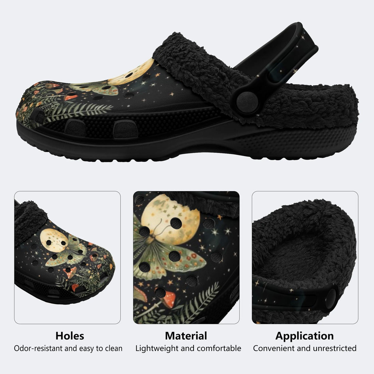 Gothic Moth Celestial Mushroom - Fur Lined Slippers/Sandals