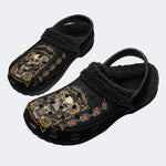 Traditional Skull & Panther Print - Removable Fur Lined Slippers/Sandals