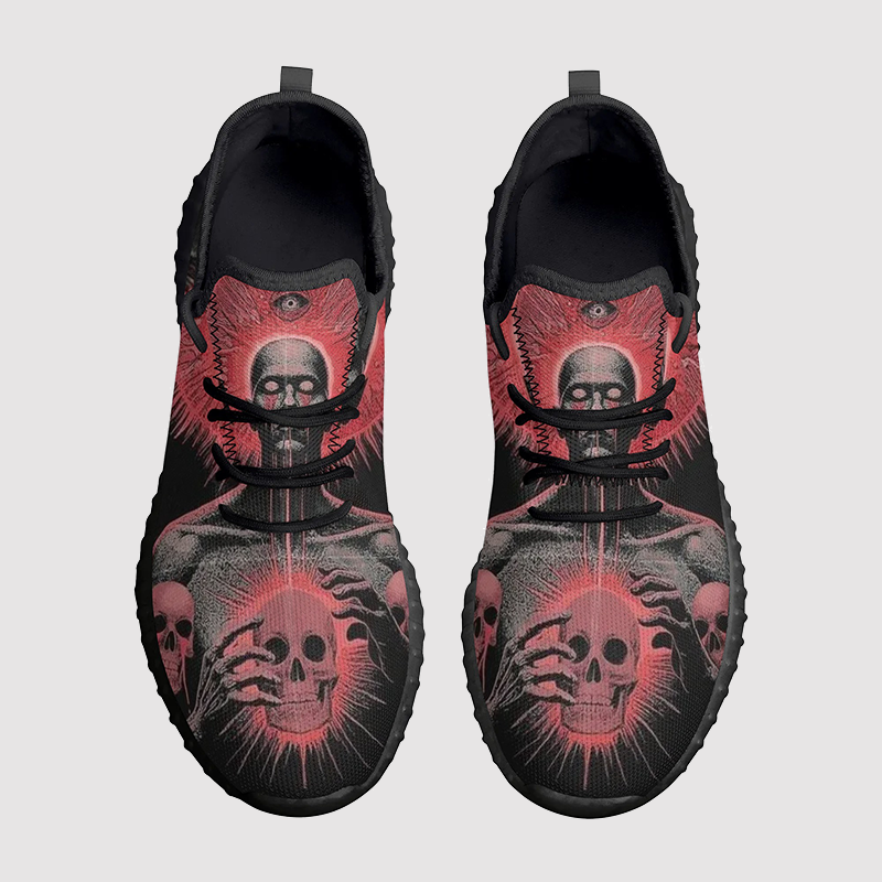 Skull Print Mesh Knit Sneakers