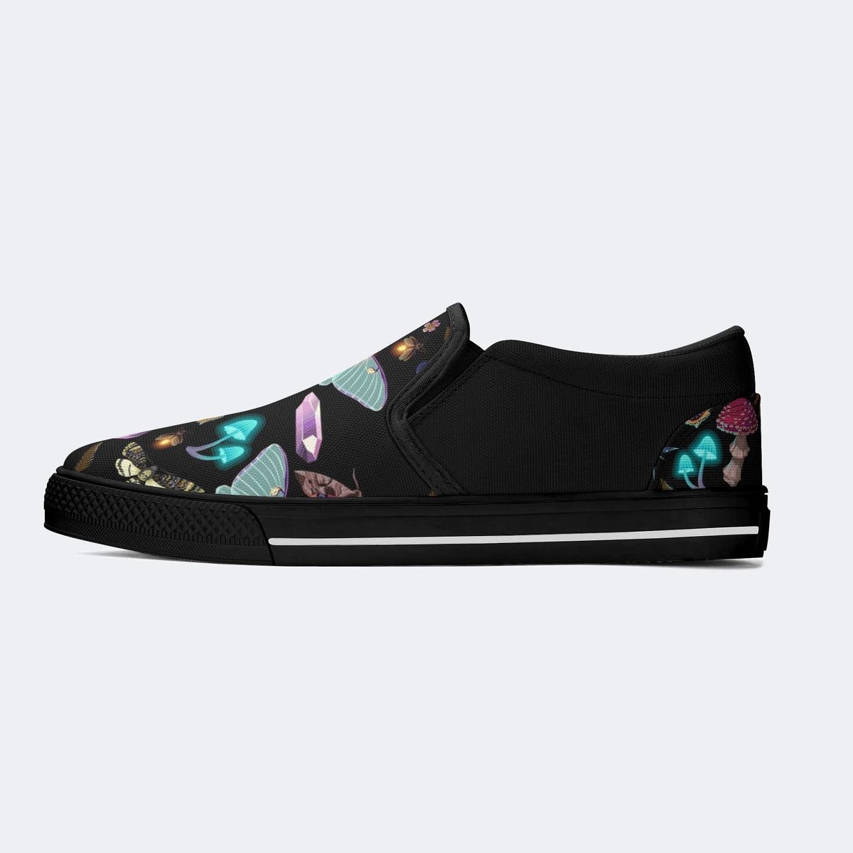Fluorescent Moth And Botanical Print - Slip On Shoes