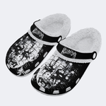 Unisex Black Metal Pinhead Print - Fur Lined Slippers/Sandals