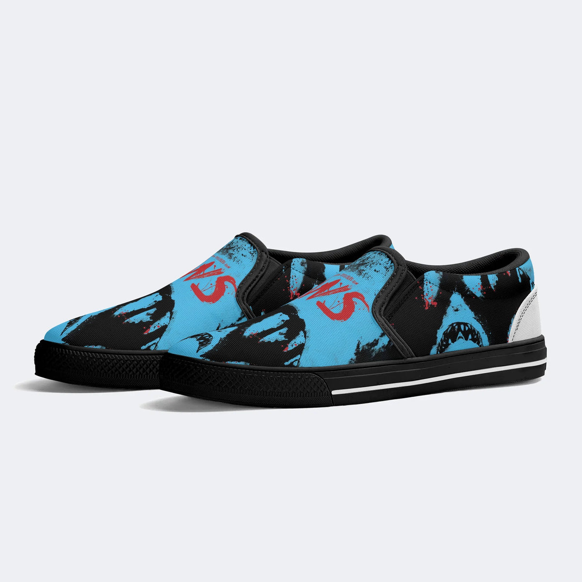 Blue Shark Vintage Print - Slip On Shoes