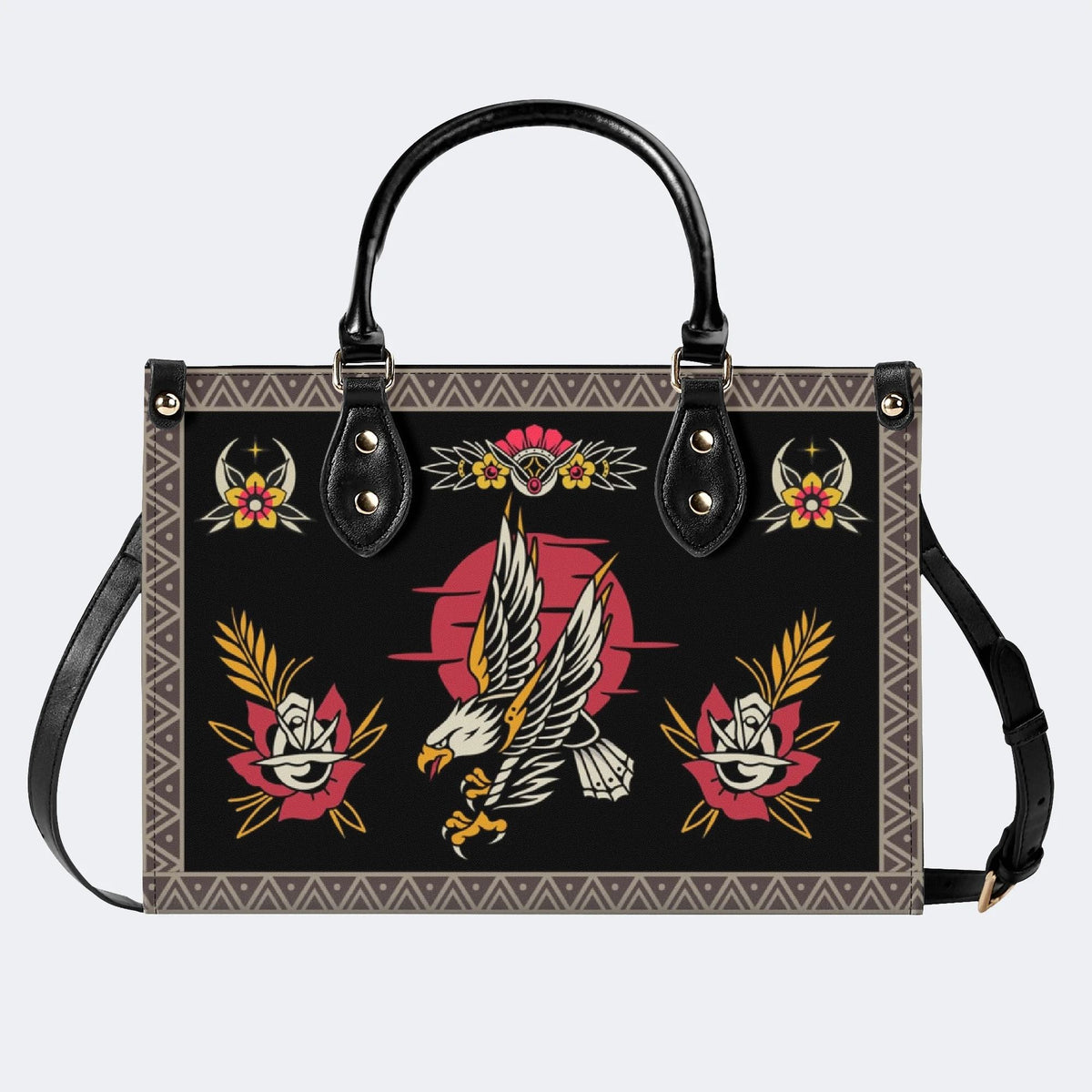 Vintage Eagle Print - Leather Handbag