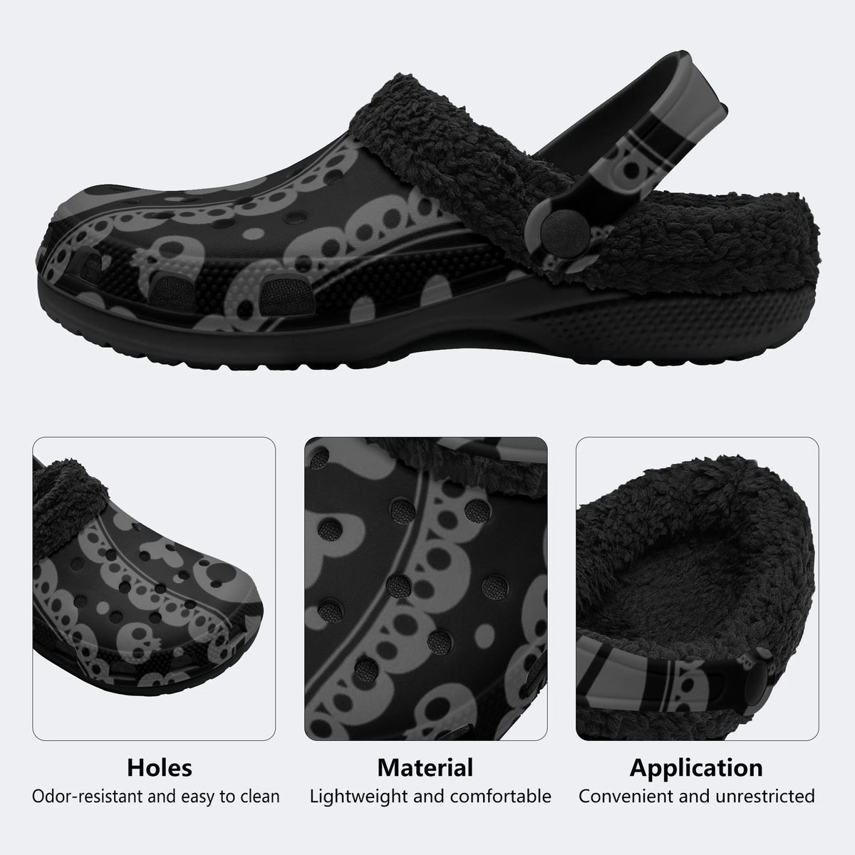 Grey Sugar Skull - Fur Lined Slippers/Sandals