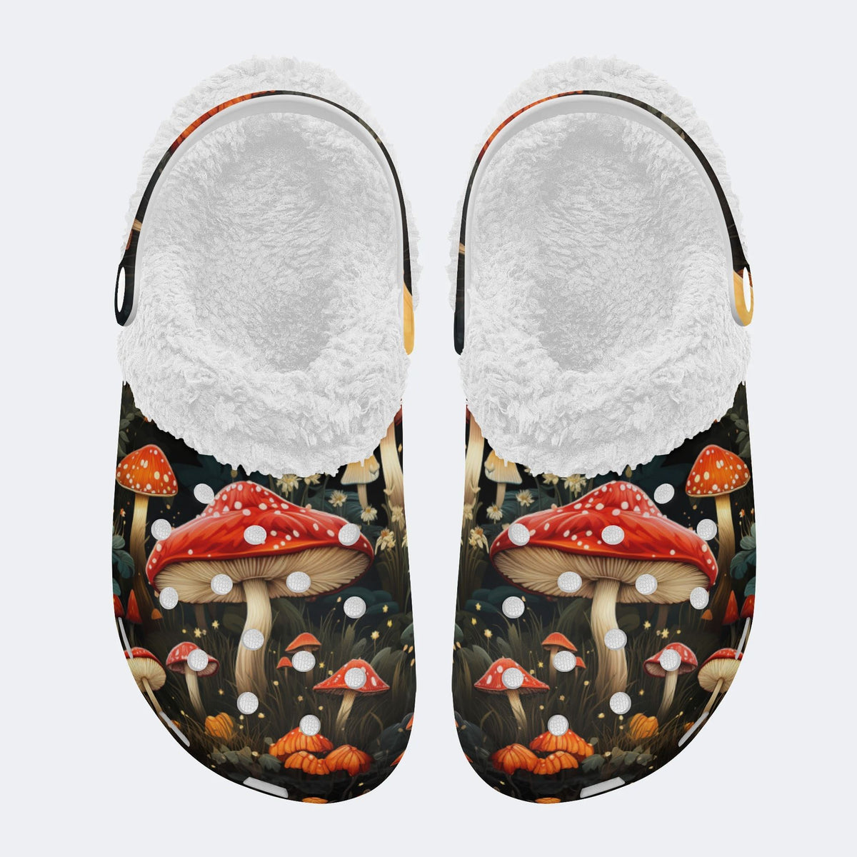 Magic Mushrooms Print - Fur Lined Slippers/Sandals