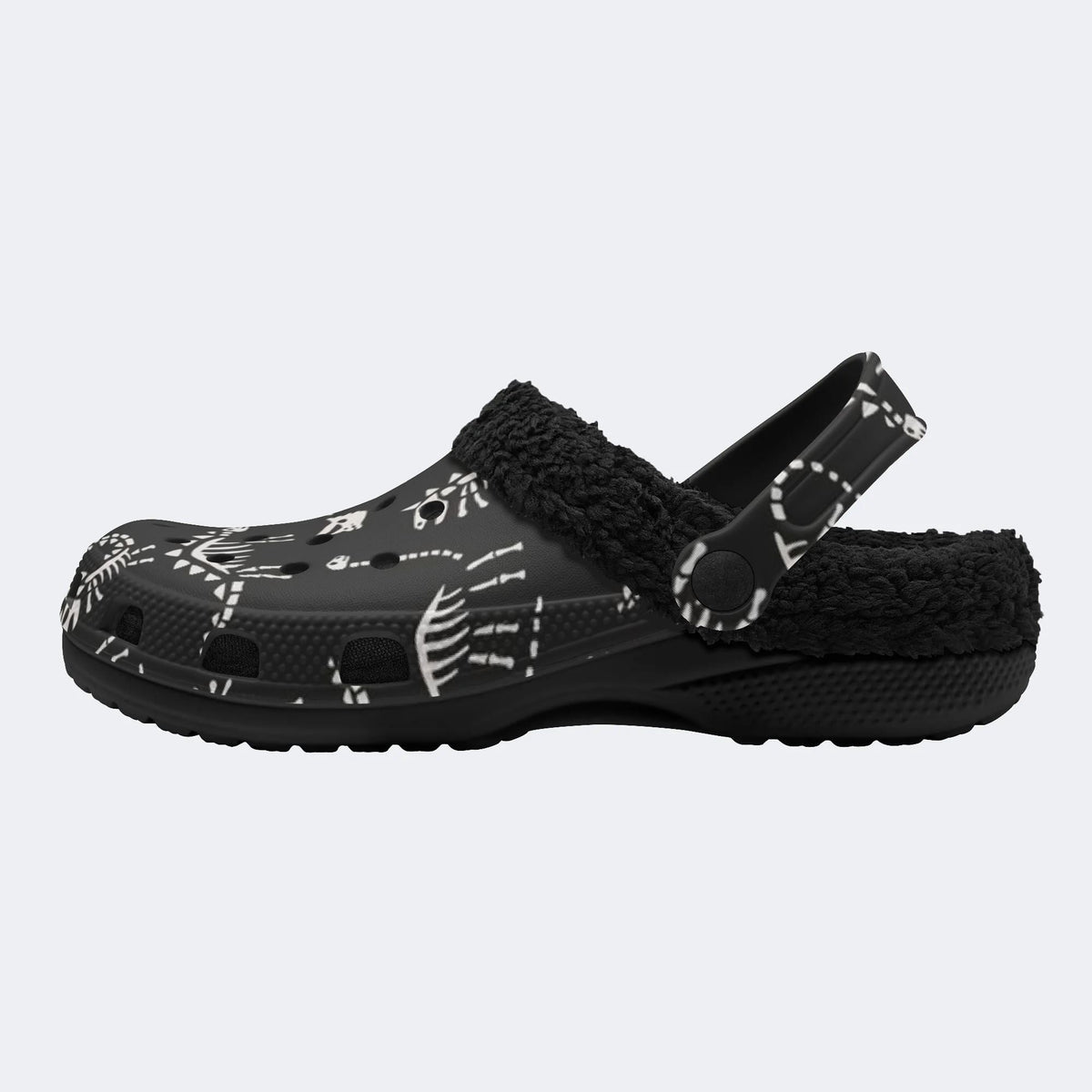 Black Dinosaur Fossil - Fur Lined Slippers/Sandals