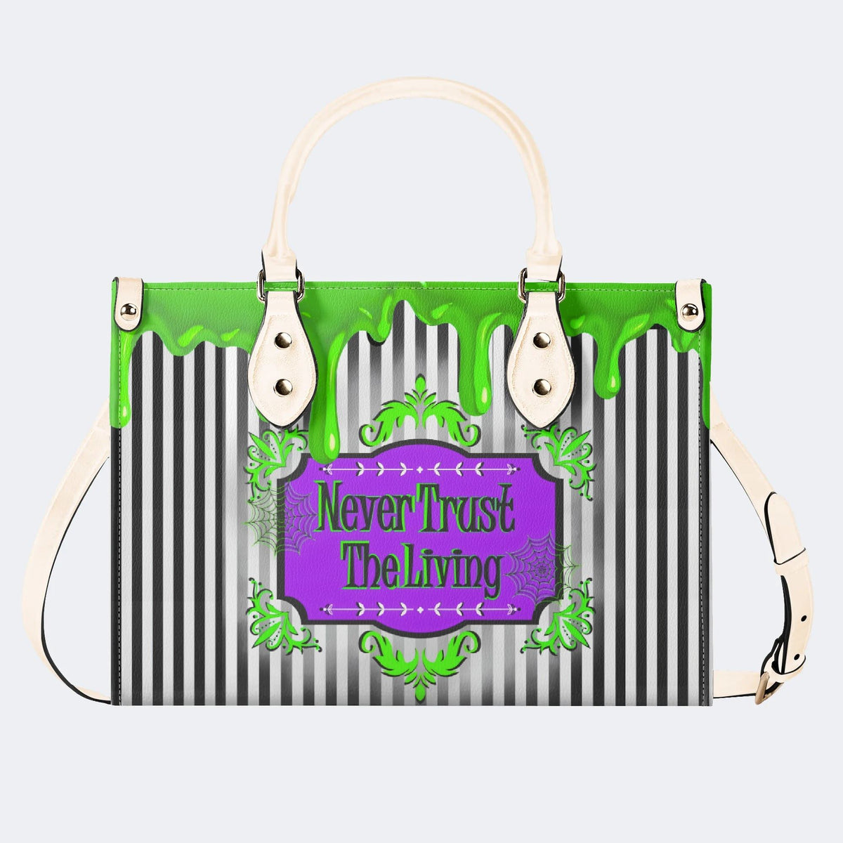 Classic Black And White Stripes - Leather Handbag
