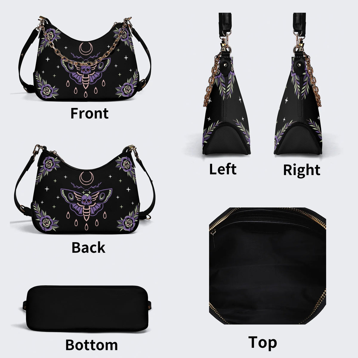 Purple Death Moth Print - Leather Crossbody Bag