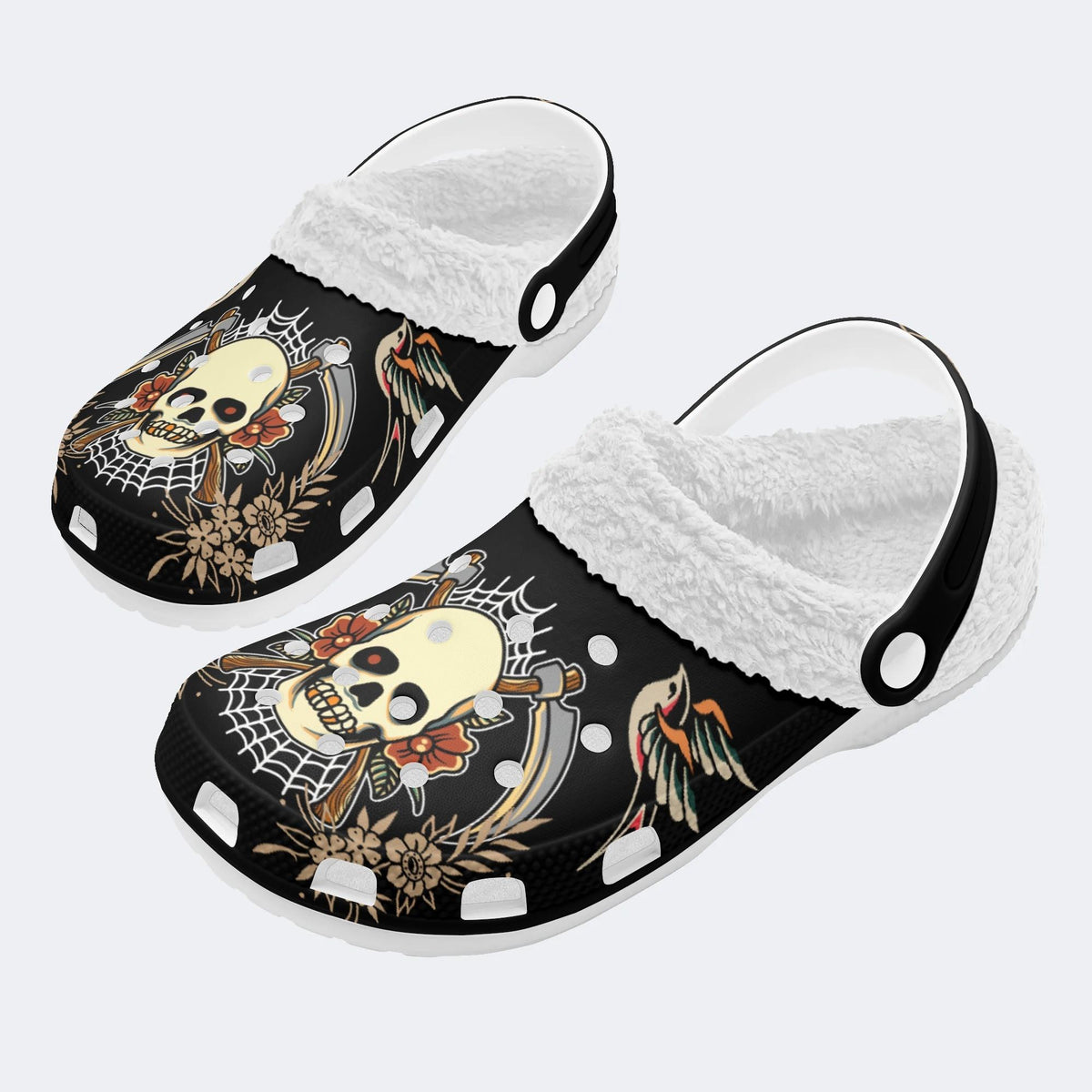 Reaper Skull Print - Fur Lined Slippers/Sandals