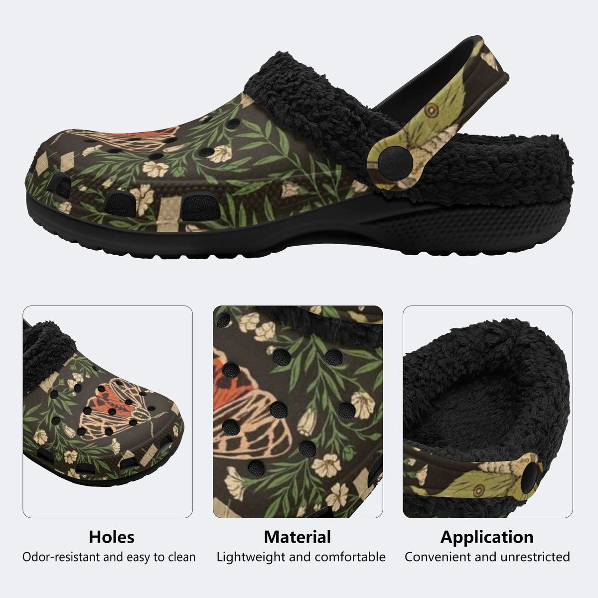 Retro Moth Flower - Fur Lined Slippers/Sandals