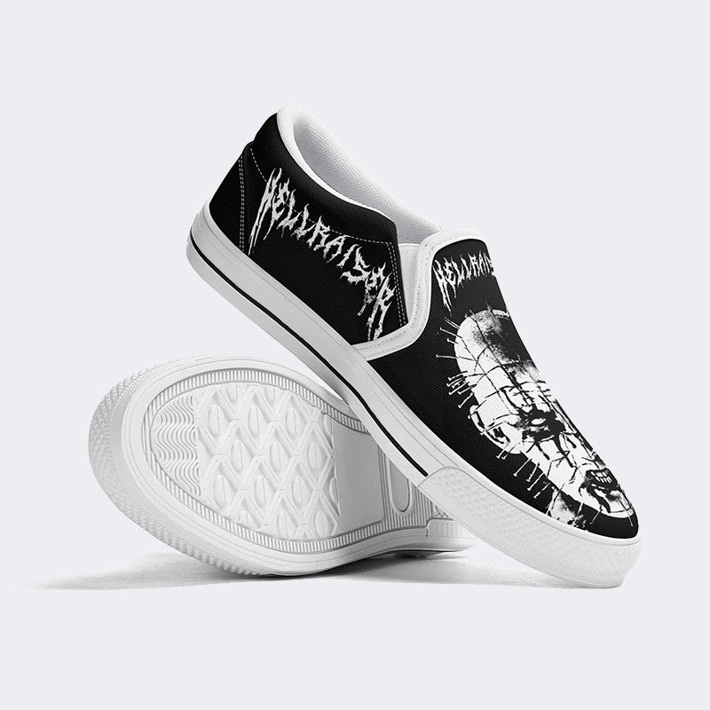 Unisex Black Metal Pinhead Print - Slip On Shoes