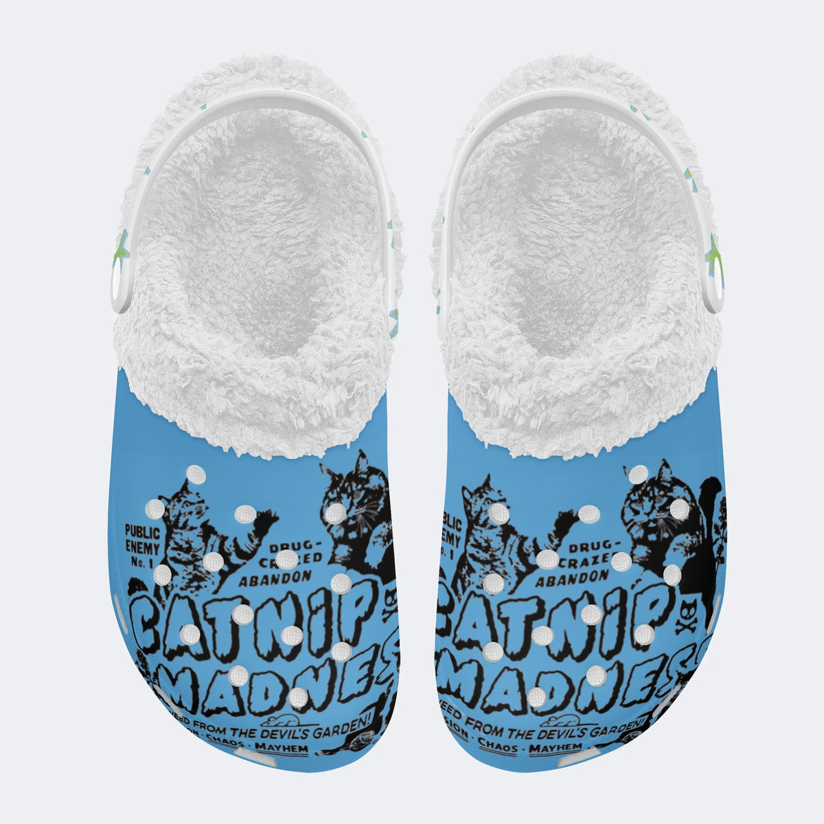 Funny Cat Round Print - Fur Lined Slippers