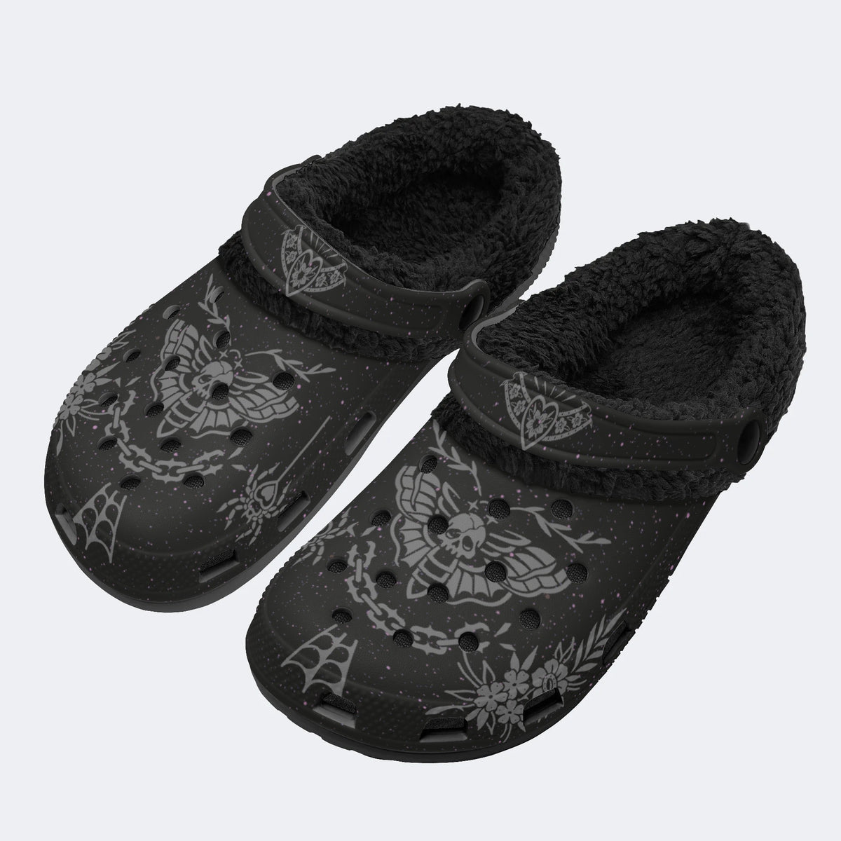 Death Moth Vintage Print - Fur Lined Slippers/Sandals
