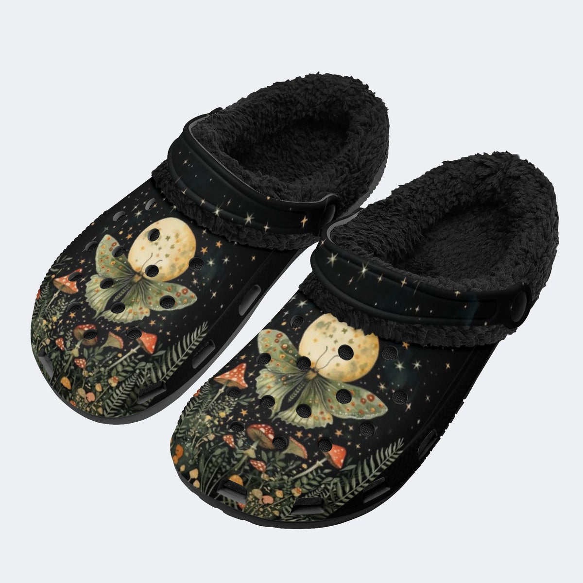 Gothic Moth Celestial Mushroom - Fur Lined Slippers/Sandals