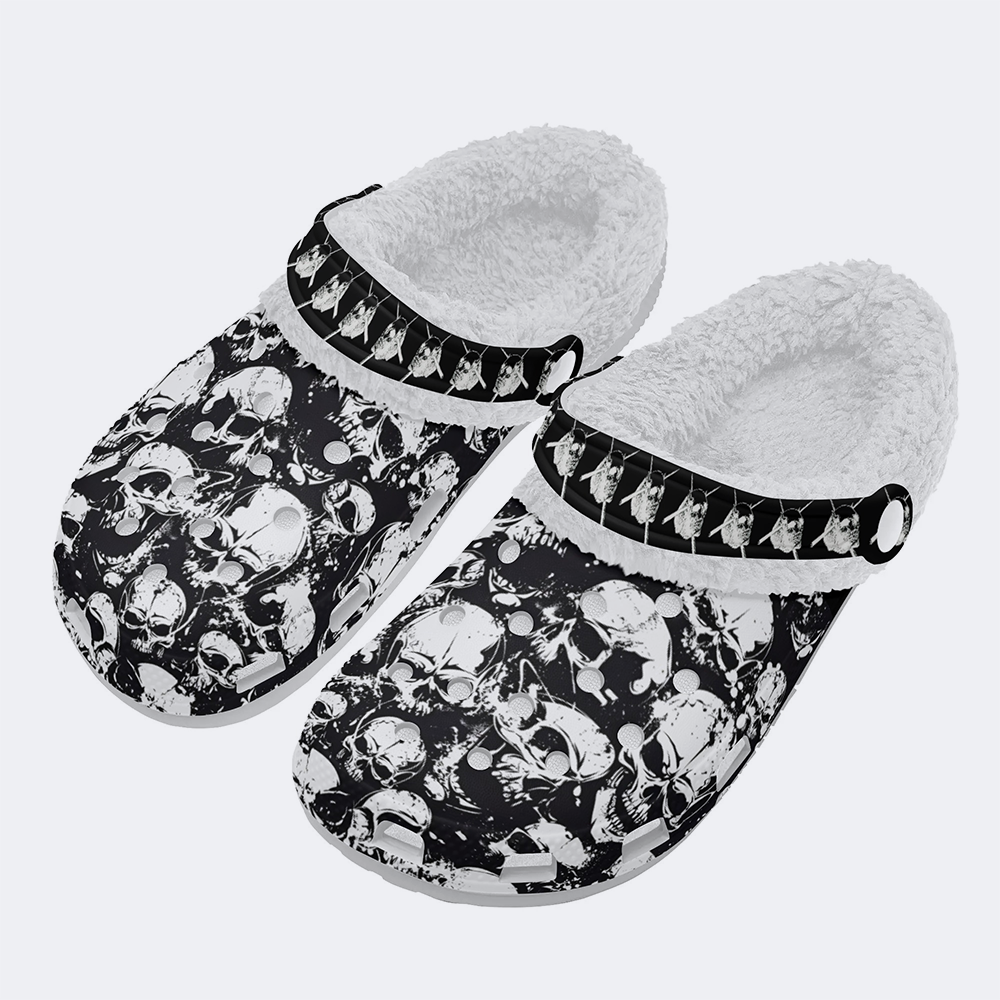 Horror Skull Print - Fur Lined Slippers/Sandals